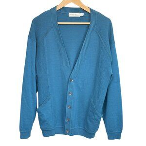 St. Croix Shop Blue Wool Cardigan Sweater Button Front Vintage Mens Size Large